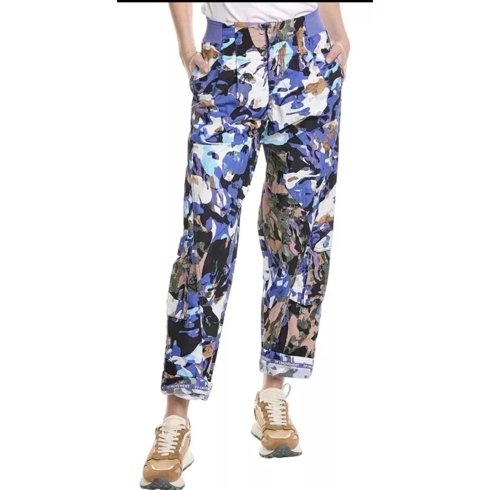 Free People FP Movement Camo Cargo Pants Violet Splendor Sz M Casual Lounge
